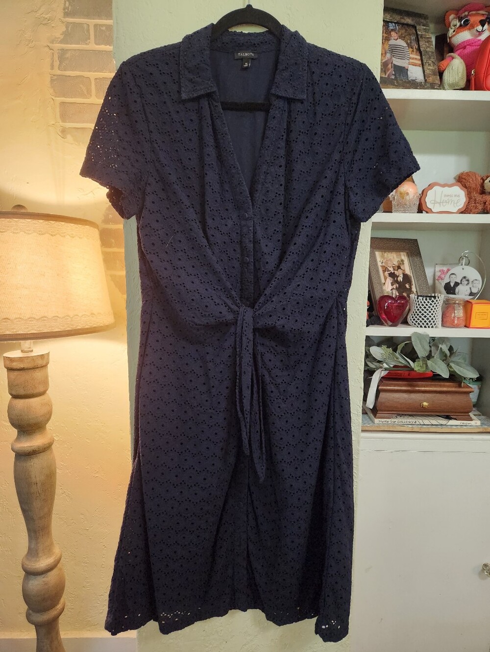 Talbots Eyelet Tie-Front Shirtdress Size 10 Navy EUC - Picture 2 of 9